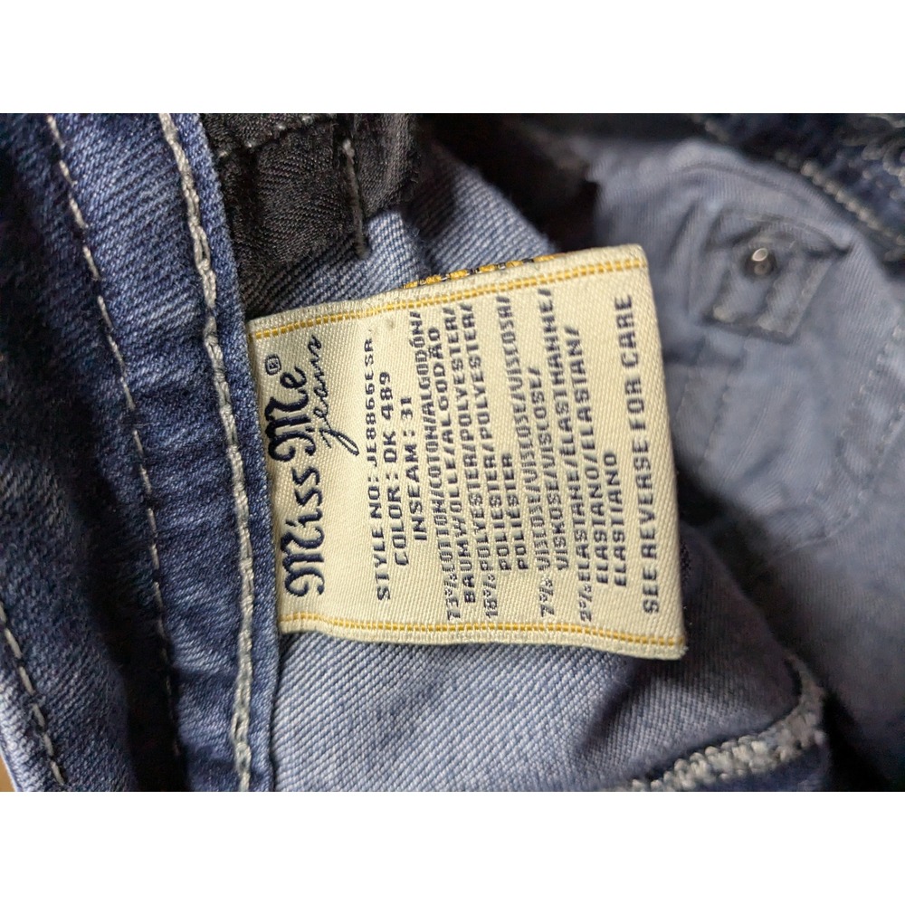 Miss Me Easy Skinny Jeans Womens 32 Mid Rise Fleur De Lis Embroidered Blue Denim - Picture 9 of 9